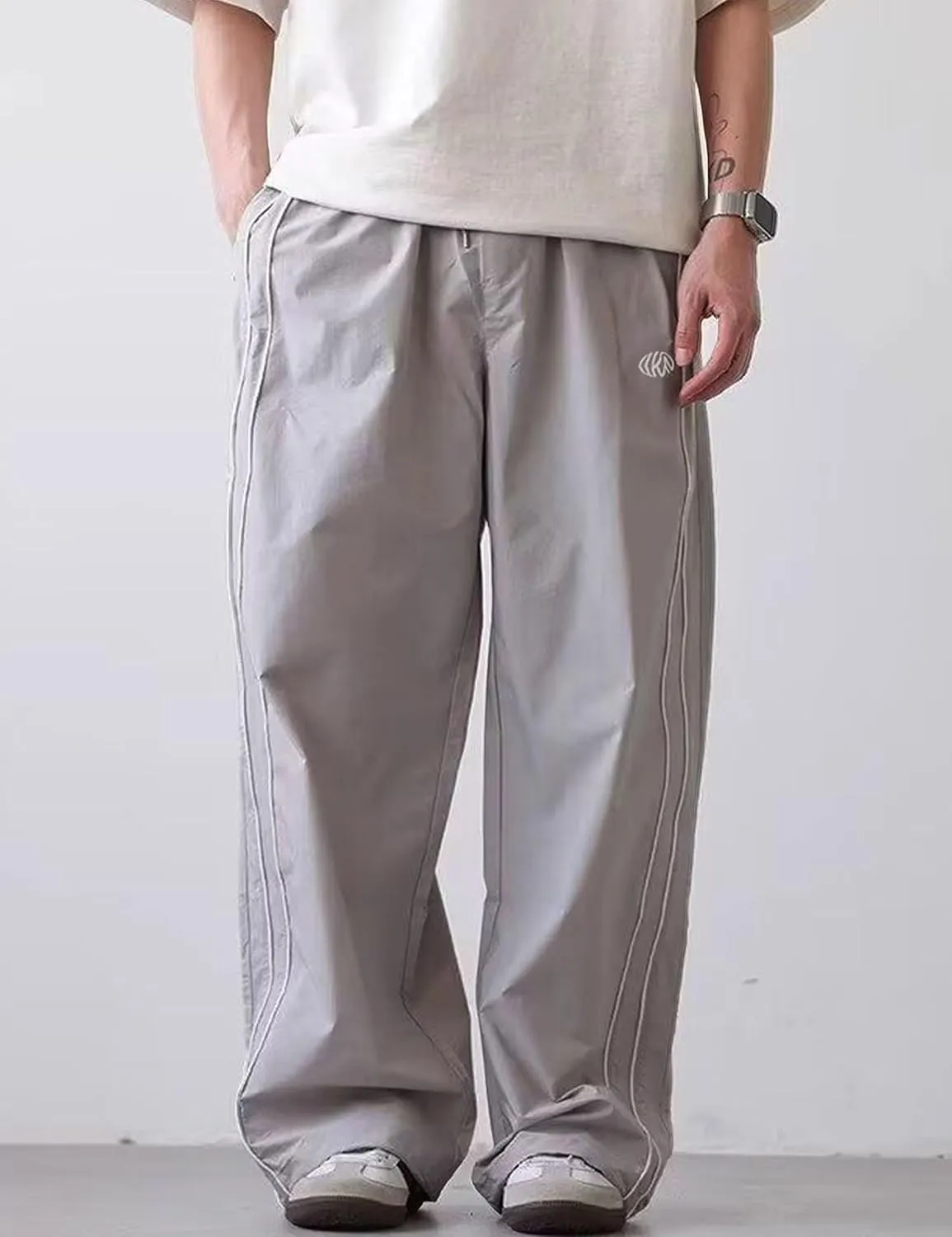 FCOOLYEET Men Track Pants Y2k Drawstring Lightweight Sweatpants Cool Parachute Pants Streetwear