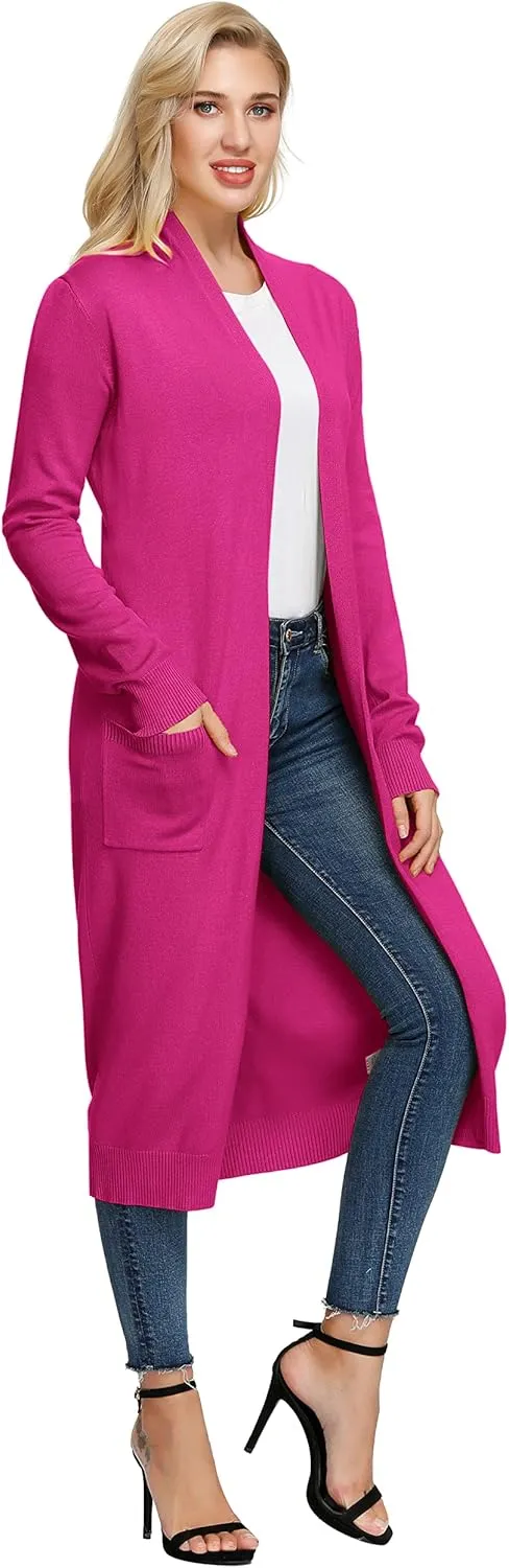 GRACE KARIN Essential Solid Open Front Maxi Long Knitted Cardigan Sweater for Women