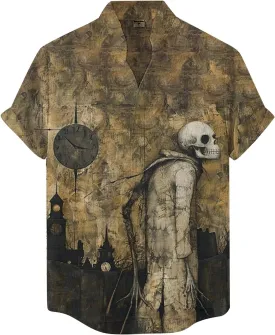 Halloween Shirt Men Fun Pumpkins Skull Men's Halloween Button Up Shirt Hawaiian Funky Holiday Festival Party Shirts