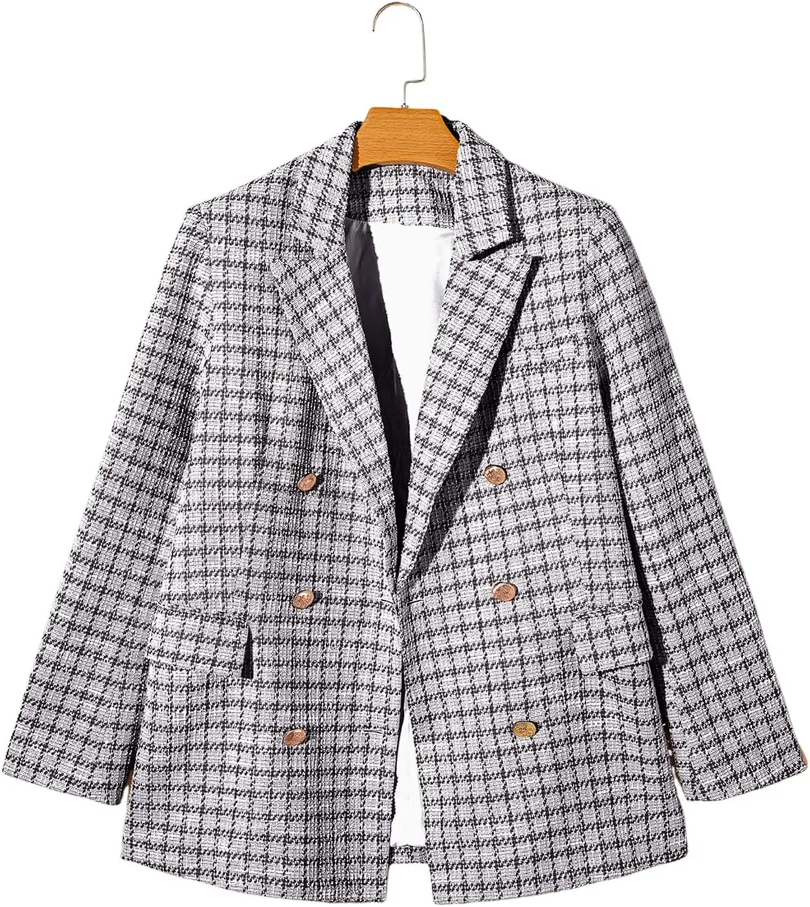 Happy Sailed Womens Plaid Tweed Blazers Dressy Casual Long Sleeve Double Breasted Open Front Blazer Jackets Work Suits