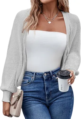 HOTOUCH Women's Cardigan Shrugs Long Batwing Sleeve Knitted Cropped Bolero Open Front Casual Elegant Cardigans for Dresses