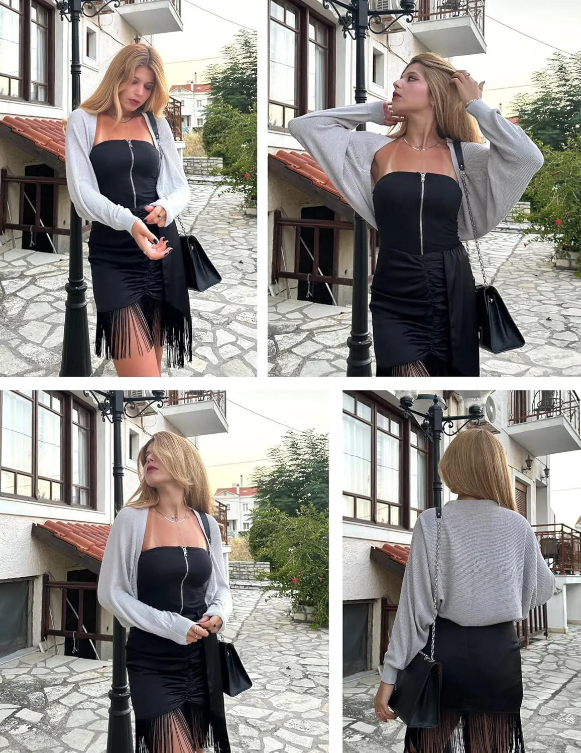 HOTOUCH Women's Cardigan Shrugs Long Batwing Sleeve Knitted Cropped Bolero Open Front Casual Elegant Cardigans for Dresses