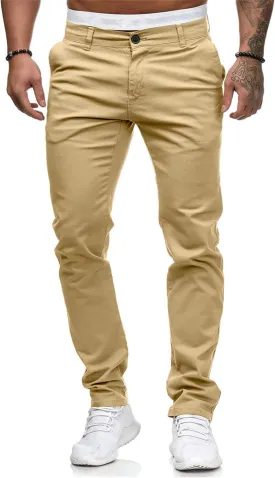 HUNGSON Mens Chinos Dress Pants Slim Straight Fit Flat-Front Golf Pants Casual Travel Slacks