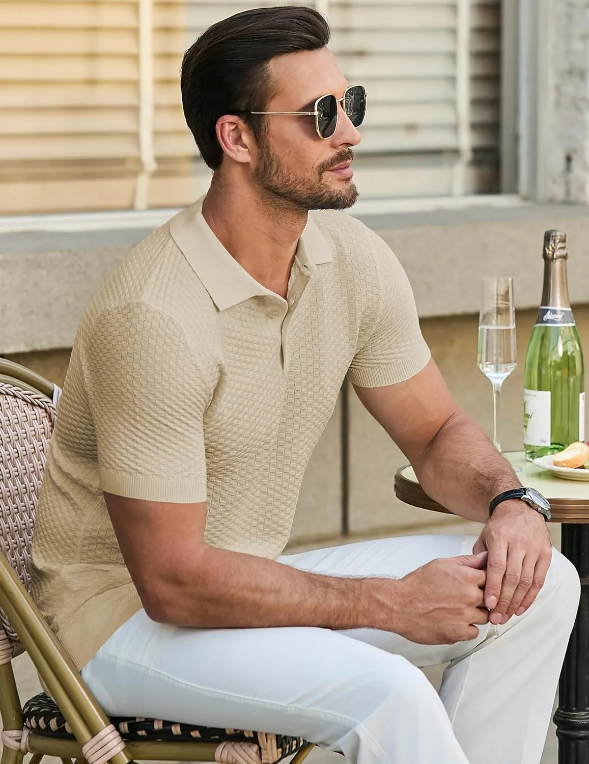JMIERR Mens Knit Polo Shirts Classic Button Basic Textured T Shirts Casual Slim Fit Short Sleeve Summer Golf Tee Shirt