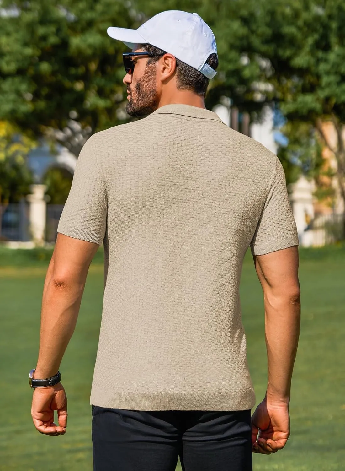 JMIERR Mens Knit Polo Shirts Classic Button Basic Textured T Shirts Casual Slim Fit Short Sleeve Summer Golf Tee Shirt
