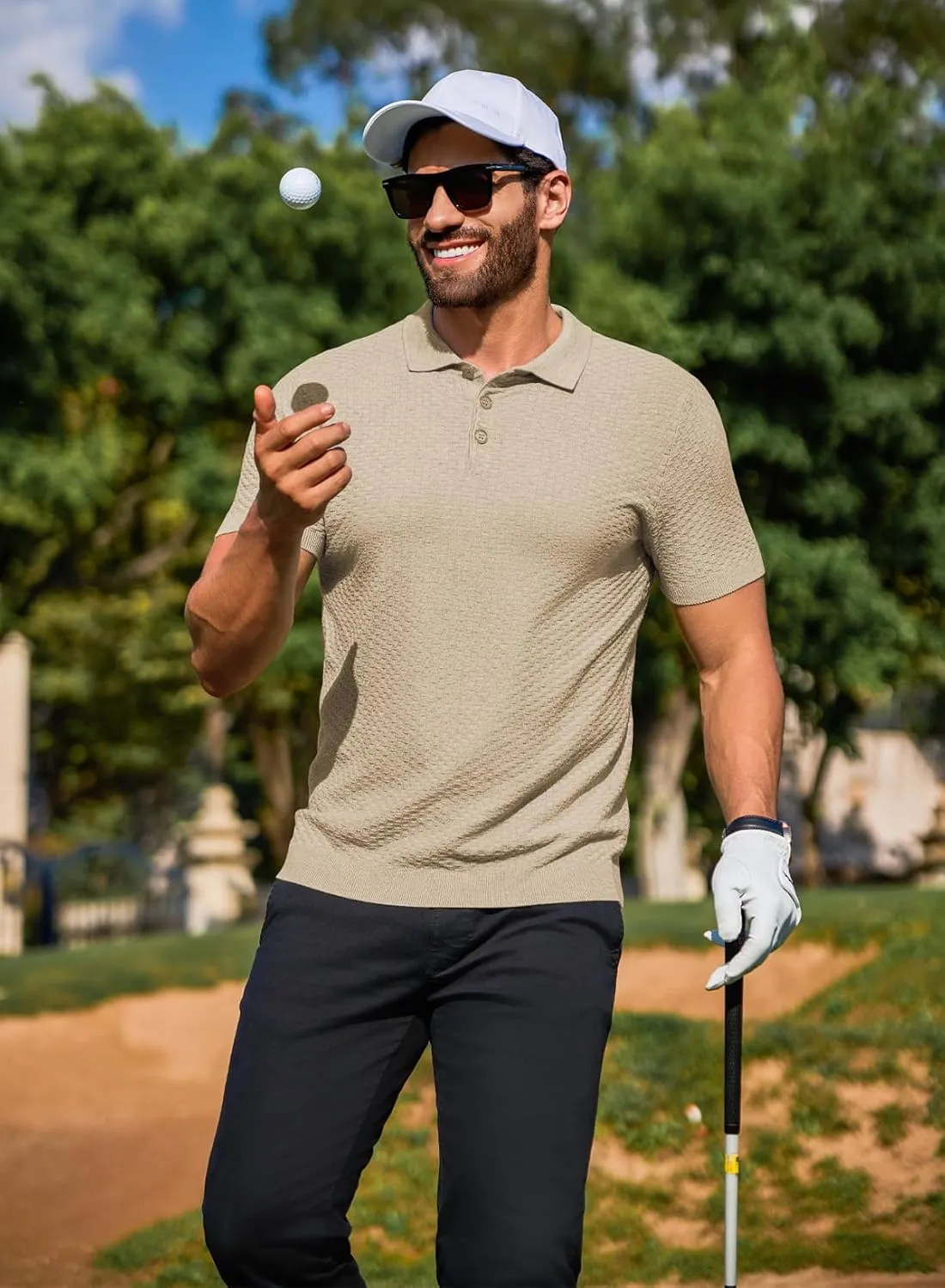 JMIERR Mens Knit Polo Shirts Classic Button Basic Textured T Shirts Casual Slim Fit Short Sleeve Summer Golf Tee Shirt