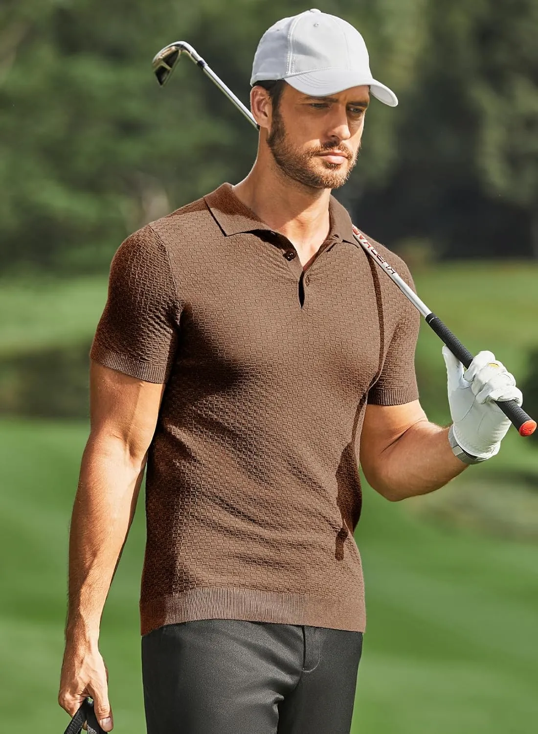 JMIERR Mens Knit Polo Shirts Classic Button Basic Textured T Shirts Casual Slim Fit Short Sleeve Summer Golf Tee Shirt