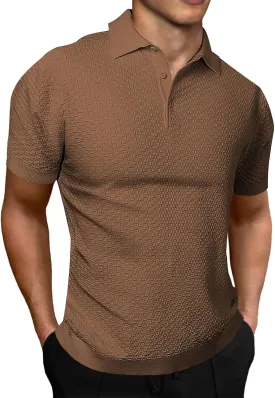 JMIERR Mens Knit Polo Shirts Classic Button Basic Textured T Shirts Casual Slim Fit Short Sleeve Summer Golf Tee Shirt