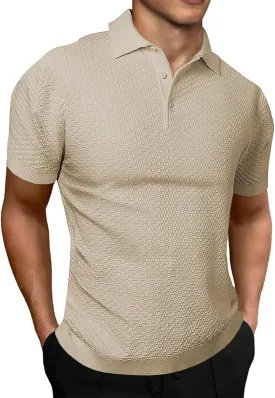 JMIERR Mens Knit Polo Shirts Classic Button Basic Textured T Shirts Casual Slim Fit Short Sleeve Summer Golf Tee Shirt