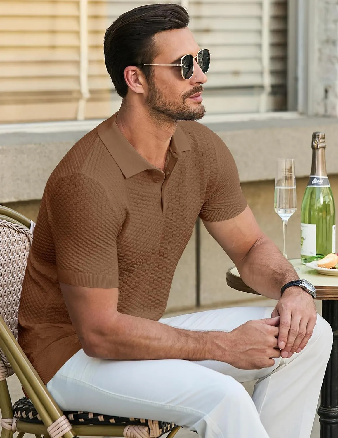 JMIERR Mens Knit Polo Shirts Classic Button Basic Textured T Shirts Casual Slim Fit Short Sleeve Summer Golf Tee Shirt