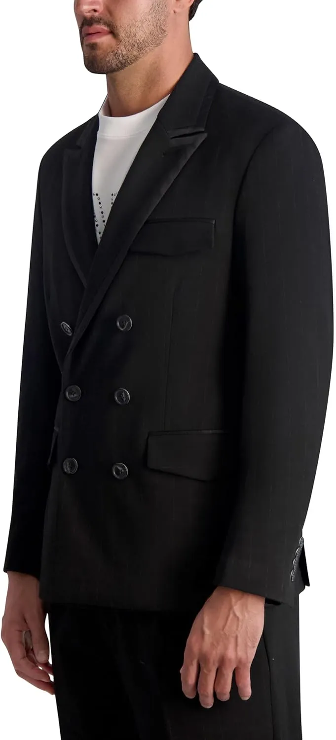 Karl Lagerfeld Paris Men's Pin Stripe Long Sleeve Double Breasted Blazer