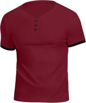 KUYIGO Men's Henley Shirts Short Long Sleeve Casual Summer Slim Fit Cotton Shirt