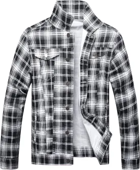 LAMKUKU Mens Denim Jacket Ripped Slim Jean Jacket Coat for Men