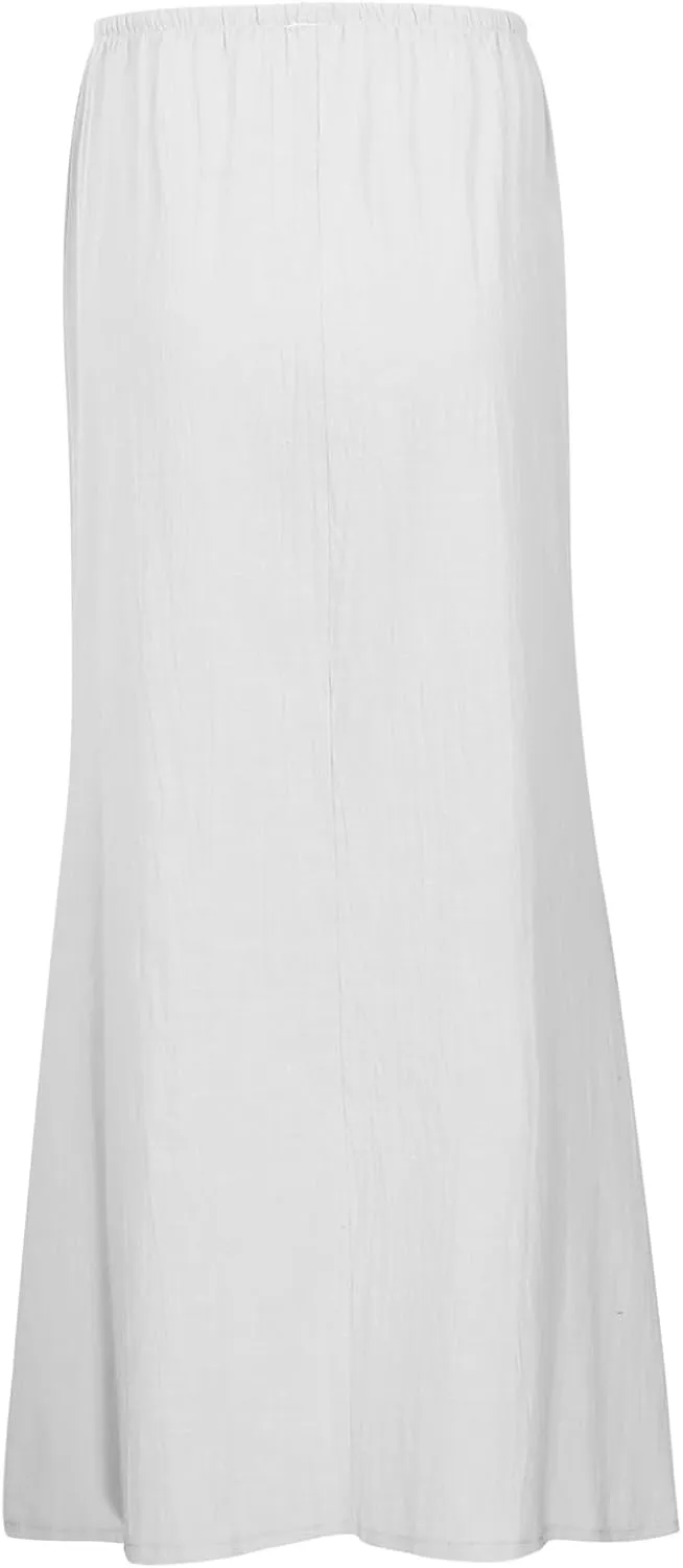 Linen Maxi Skirts for Women Trendy Comfy Drawstring A Line Skirts Boho Dress Long Flowy Skirt Summer Vacation Outfits