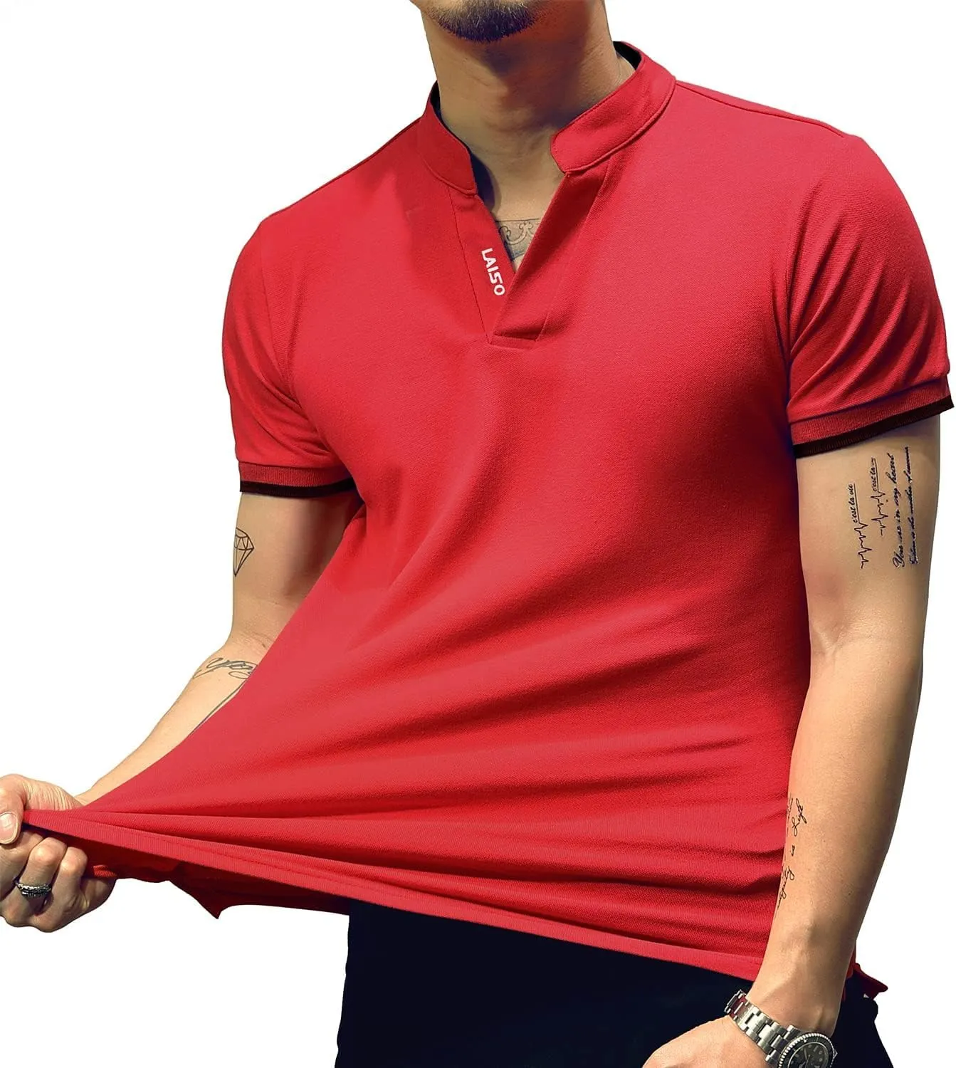 LOGEEYAR Mens Fashion Polo Henley Shirts Short/Long Sleeve Casual T-Shirts Slim Fit Cotton Polo Shirts for Men