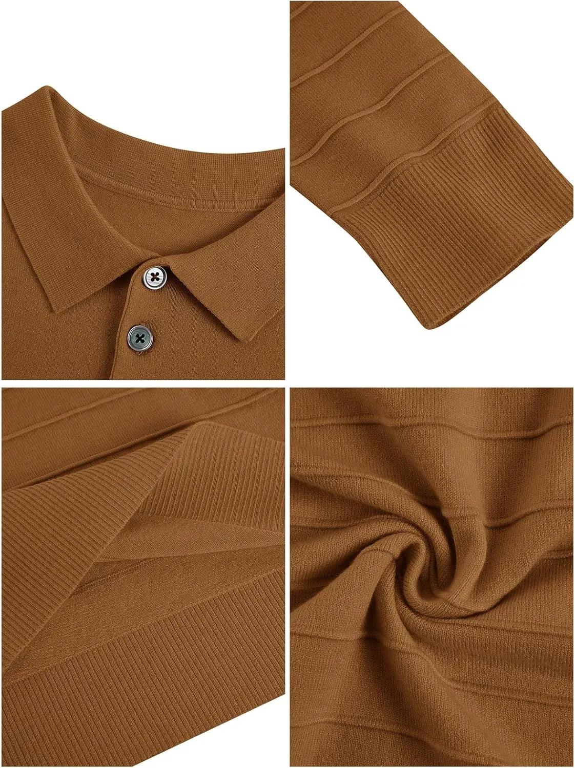 Makkrom Mens Polo Shirts Long Sleeve Striped Pullover Casual Slim Fit Solid Knit Sweater Classic Golf Shirt
