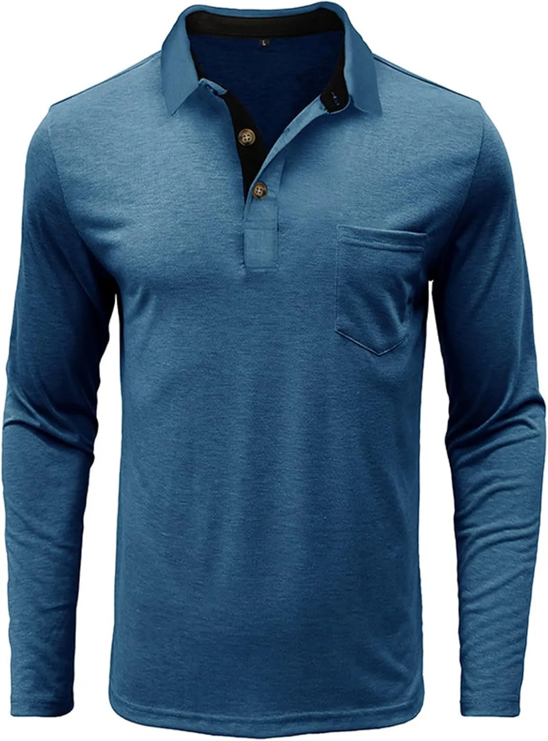 Men Fall Winter Polo Shirts Long Sleeved Flip Collar Tops Pocket Button V Neck T Shirts Golf Casual Sports Tops