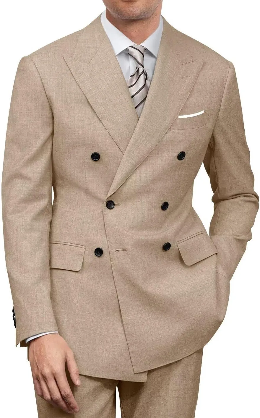 Mens Double Breasted Suit Slim Fit Solid Suit Jacket and Dress Pants 2 Piece Set Prom Wedding Suits for Men