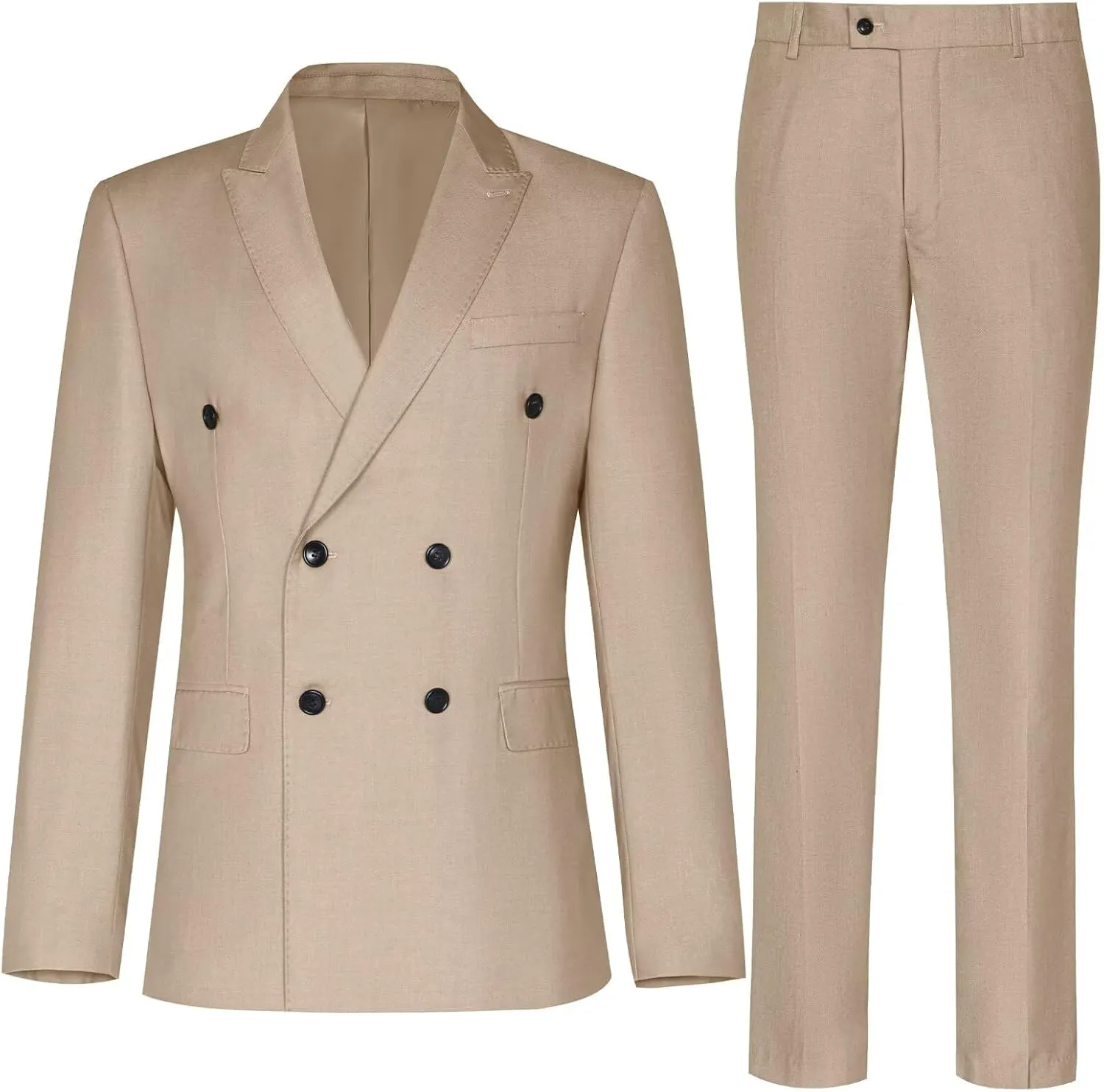 Mens Double Breasted Suit Slim Fit Solid Suit Jacket and Dress Pants 2 Piece Set Prom Wedding Suits for Men