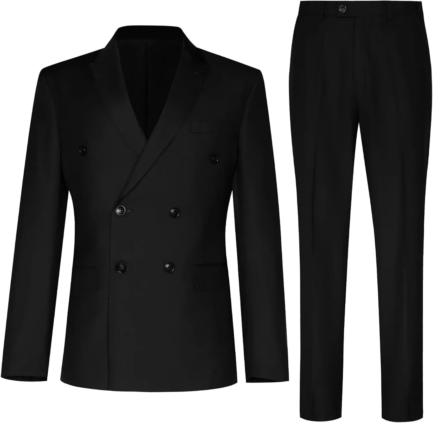 Mens Double Breasted Suit Slim Fit Solid Suit Jacket and Dress Pants 2 Piece Set Prom Wedding Suits for Men