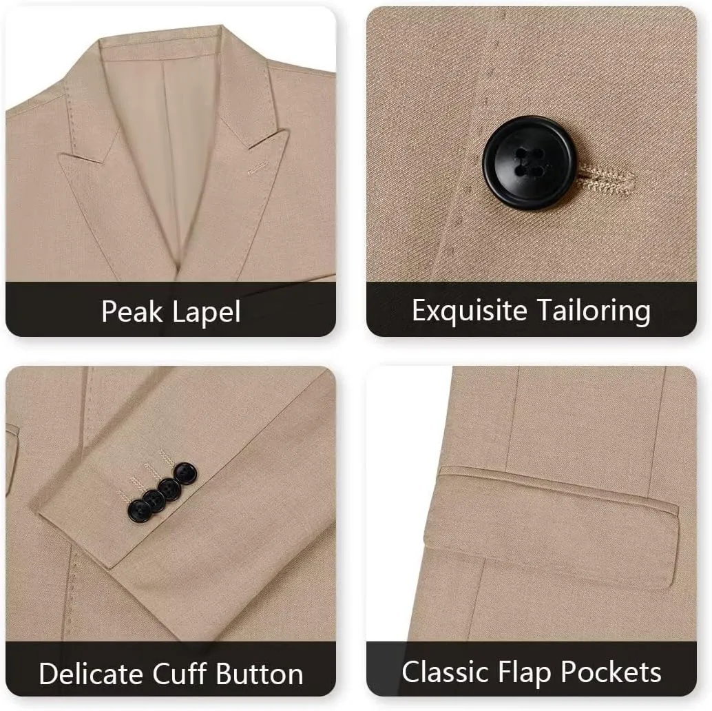 Mens Double Breasted Suit Slim Fit Solid Suit Jacket and Dress Pants 2 Piece Set Prom Wedding Suits for Men