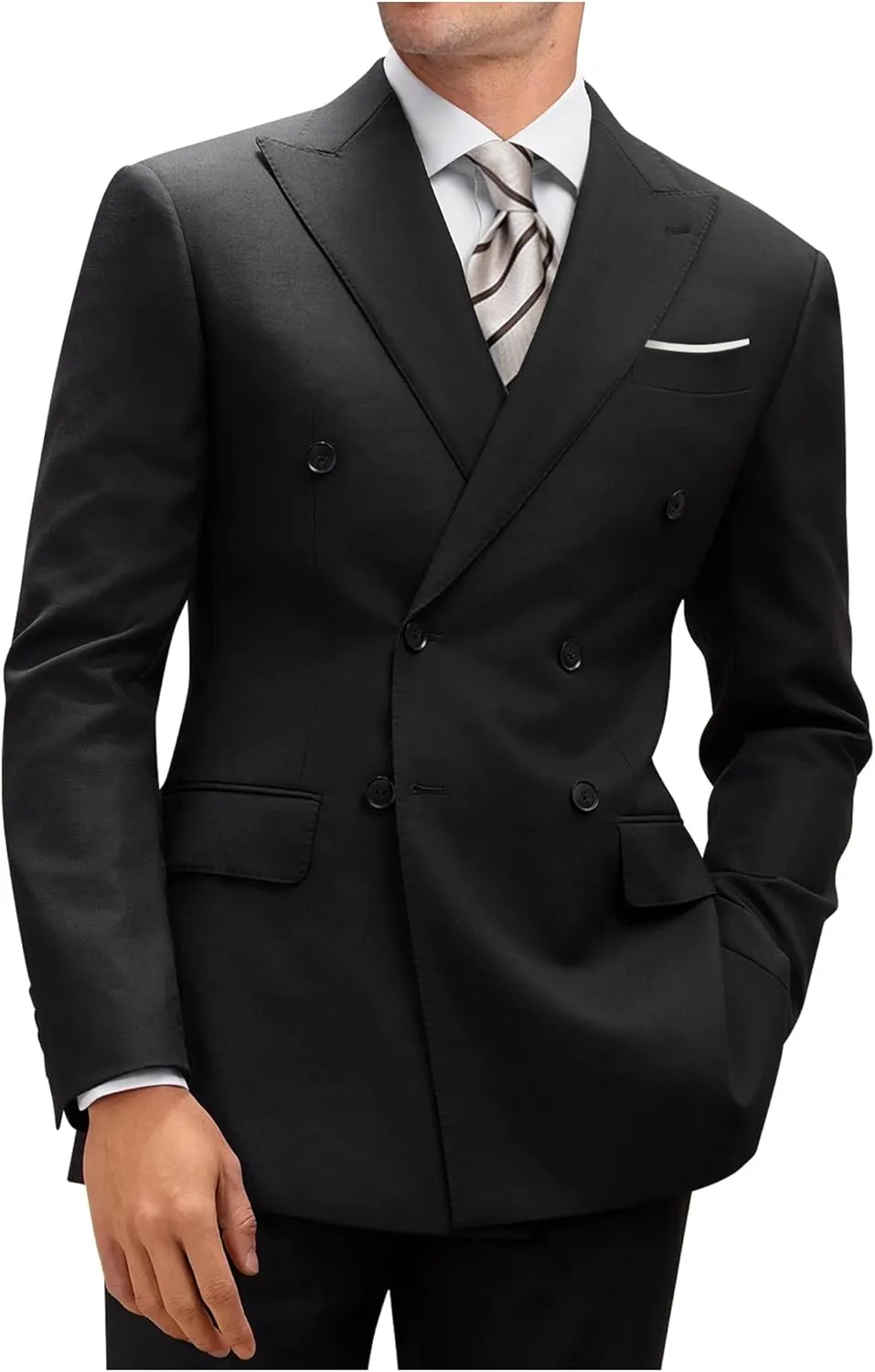 Mens Double Breasted Suit Slim Fit Solid Suit Jacket and Dress Pants 2 Piece Set Prom Wedding Suits for Men