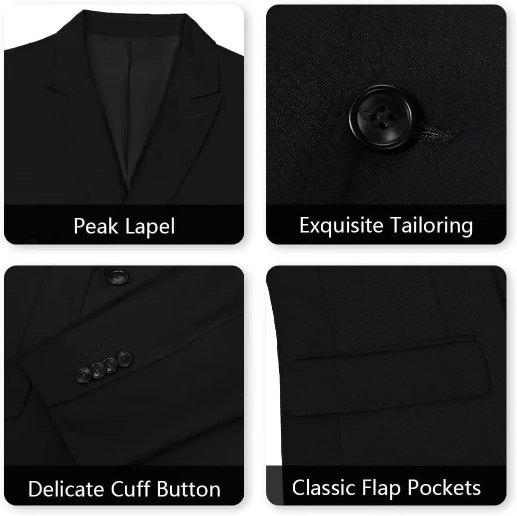 Mens Double Breasted Suit Slim Fit Solid Suit Jacket and Dress Pants 2 Piece Set Prom Wedding Suits for Men
