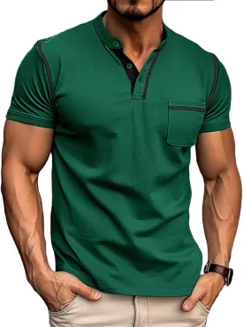 Men's Fashion Henley Shirt Classic Short/Long Sleeve Lightweight Button Cotton T-Shirt Casual Top