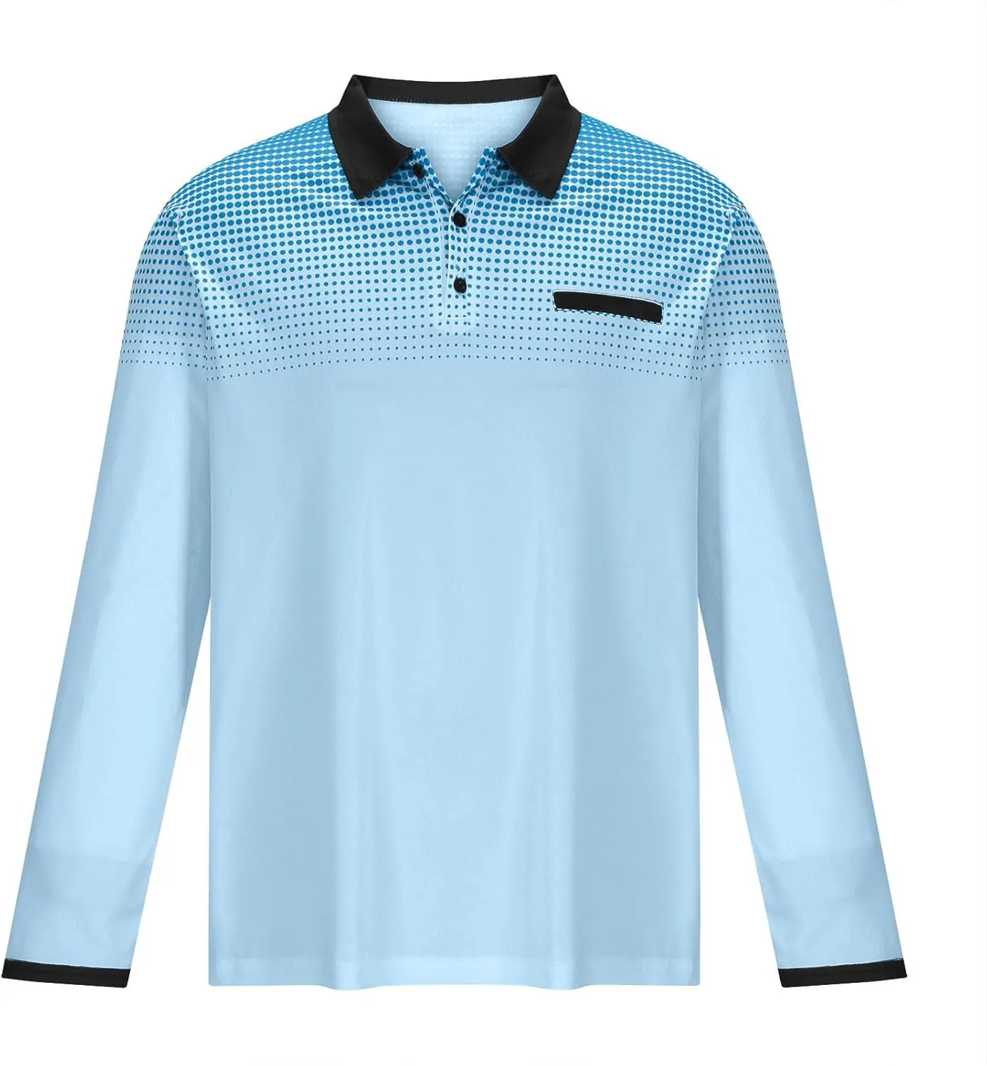 Men's Gradient Printed Sport Shirt Button Lapel Long Sleeve Tops Casual Golf Polo Shirts Fall Winter Tops