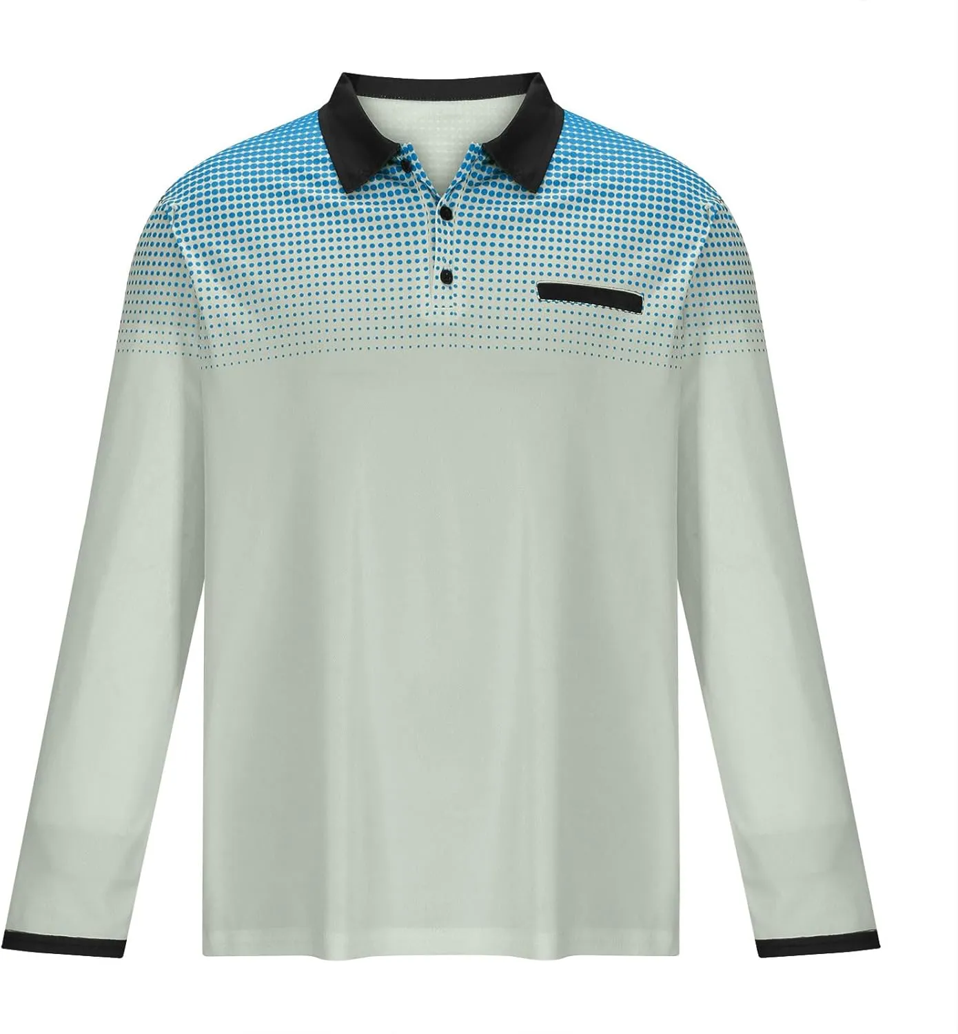 Men's Gradient Printed Sport Shirt Button Lapel Long Sleeve Tops Casual Golf Polo Shirts Fall Winter Tops