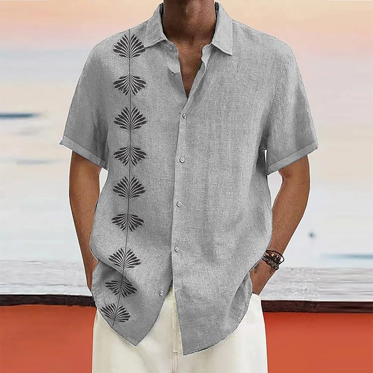 Men's Hawaiian Short Sleeve Shirts Summer Casual Floral Button Down Shirts Tropical Holiday Beach Loose Shirt Blouse