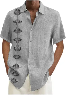 Men's Hawaiian Short Sleeve Shirts Summer Casual Floral Button Down Shirts Tropical Holiday Beach Loose Shirt Blouse