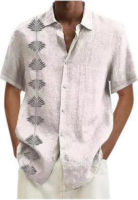 Men's Hawaiian Short Sleeve Shirts Summer Casual Floral Button Down Shirts Tropical Holiday Beach Loose Shirt Blouse
