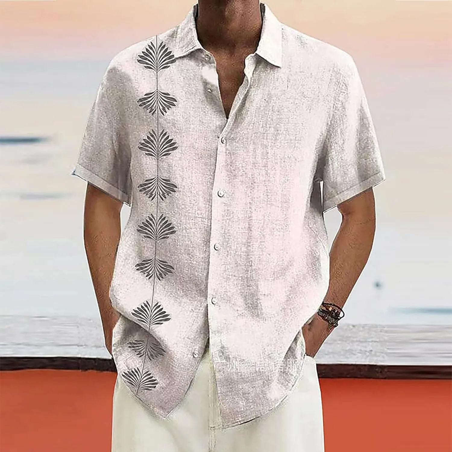 Men's Hawaiian Short Sleeve Shirts Summer Casual Floral Button Down Shirts Tropical Holiday Beach Loose Shirt Blouse