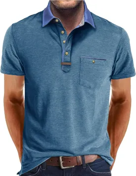 Mens Henley/Polo Shirts Casual Short Sleeve Button Cotton Tees Stylish Classic Moisture Wicking Golf Tops with Pocket