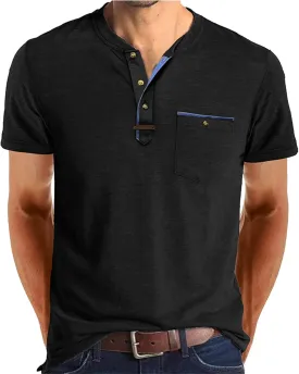 Mens Henley/Polo Shirts Casual Short Sleeve Button Cotton Tees Stylish Classic Moisture Wicking Golf Tops with Pocket