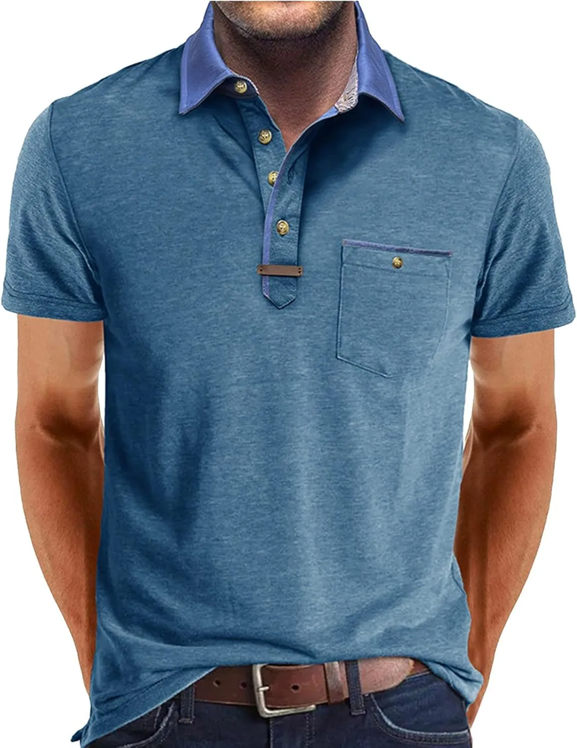 Mens Henley/Polo Shirts Casual Short Sleeve Button Cotton Tees Stylish Classic Moisture Wicking Golf Tops with Pocket