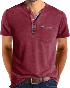 Mens Henley/Polo Shirts Casual Short Sleeve Button Cotton Tees Stylish Classic Moisture Wicking Golf Tops with Pocket