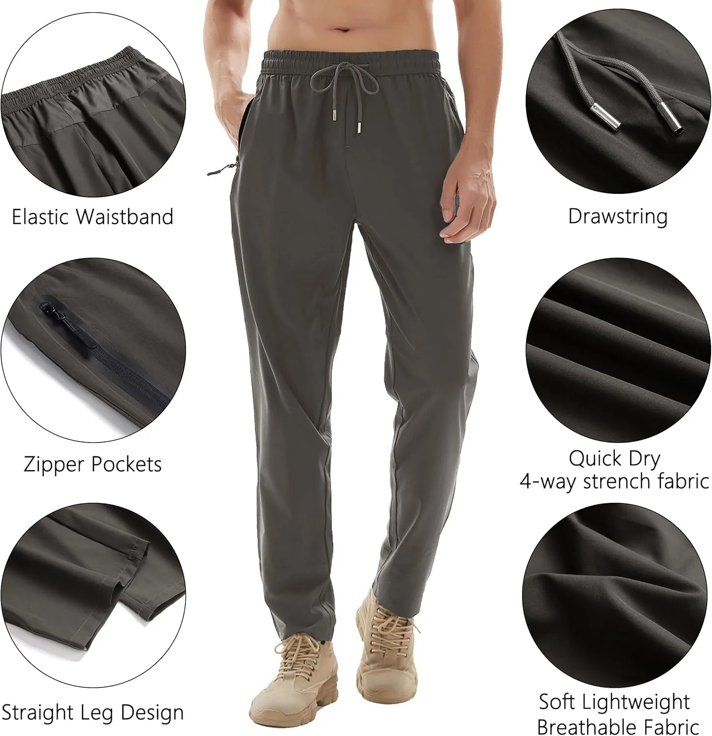Men's Lightweight Quick Dry Hiking Running Pants Outdoor Sports Breathable Zipper Pockets Athletic Work Pants
