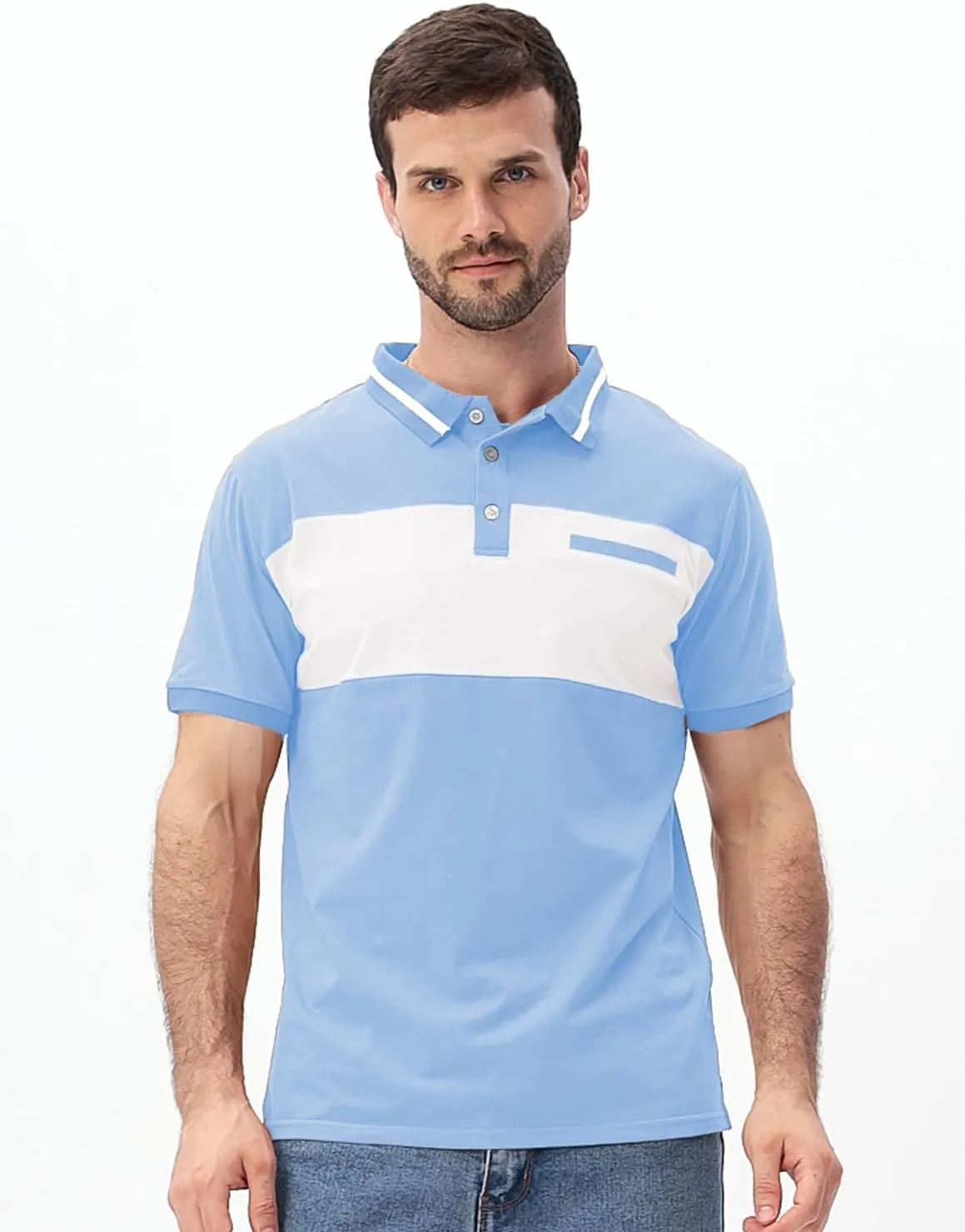 Mens Polo Shirts Short/Long Sleeve Casual Color Block Golf Polo T Shirt Stylish Contrast Collar Cotton Tops for Men