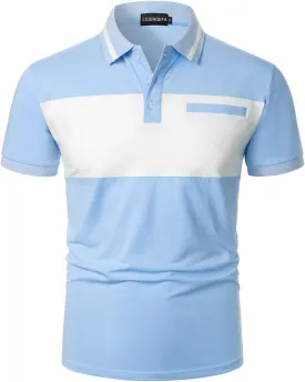 Mens Polo Shirts Short/Long Sleeve Casual Color Block Golf Polo T Shirt Stylish Contrast Collar Cotton Tops for Men