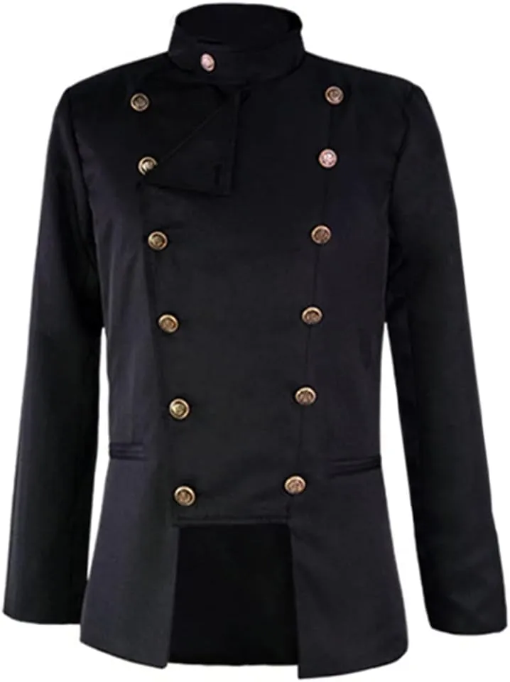 Men's Stand Collar Double Breasted Blazer Solid Color Long Sleeve Slim Fit Jacket Master of Ceremonies Performance Wear