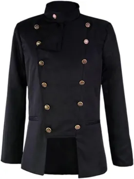 Men's Stand Collar Double Breasted Blazer Solid Color Long Sleeve Slim Fit Jacket Master of Ceremonies Performance Wear
