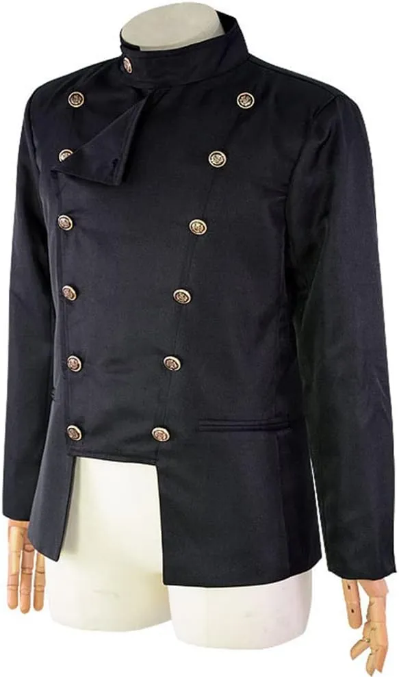 Men's Stand Collar Double Breasted Blazer Solid Color Long Sleeve Slim Fit Jacket Master of Ceremonies Performance Wear