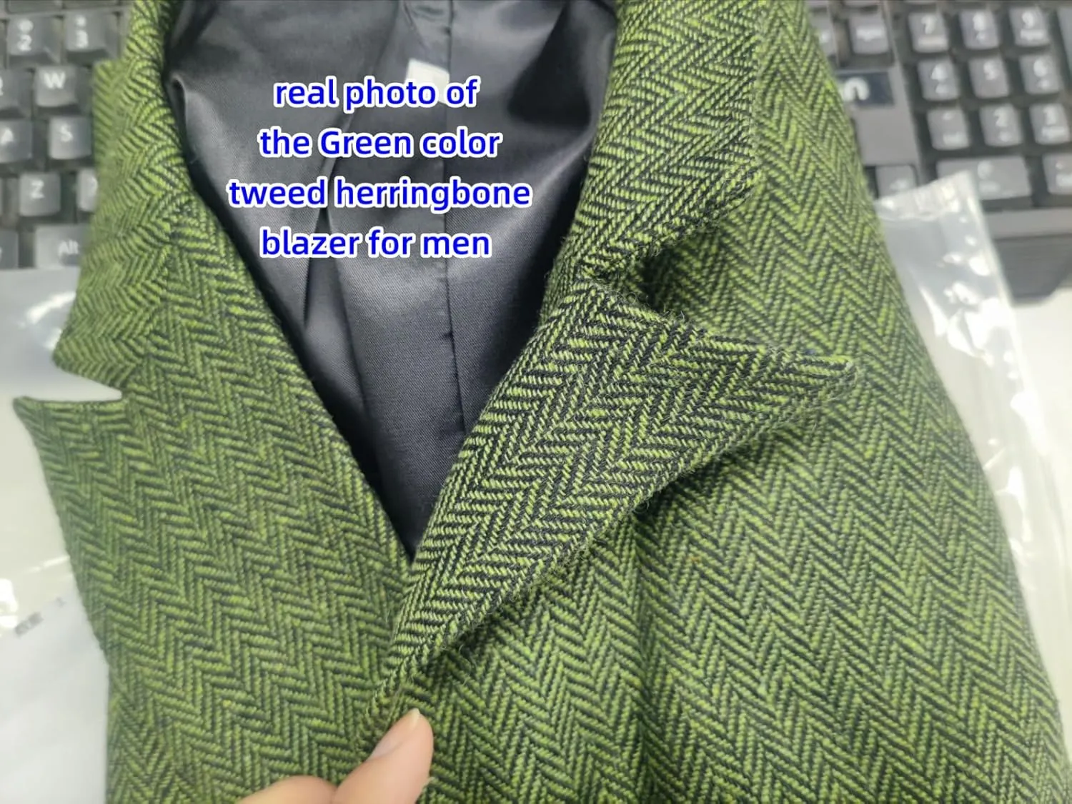 Mens Tweed Herringbone Blazer Fashion Double Breasted Tuxedo Jacket for Party STJK001