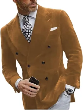 Mi Bo Tong Mens Double Breasted Velvet Blazer Peak Lapel Dinner Jacket for Men Prom Party Coat