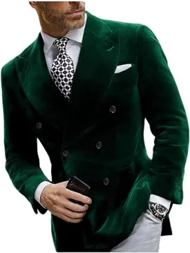 Mi Bo Tong Mens Velvet Blazer Jacket Double Breasted Notch Lapel Dinner Suit Jacket Prom Party Coat