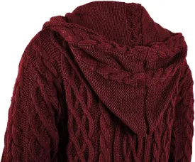 NIUBIA Womens Casual Long Sleeve Open Cardigan Warm Hooded Outwear Coat Cable Knit Long Cardigan Sweaters with Pockets