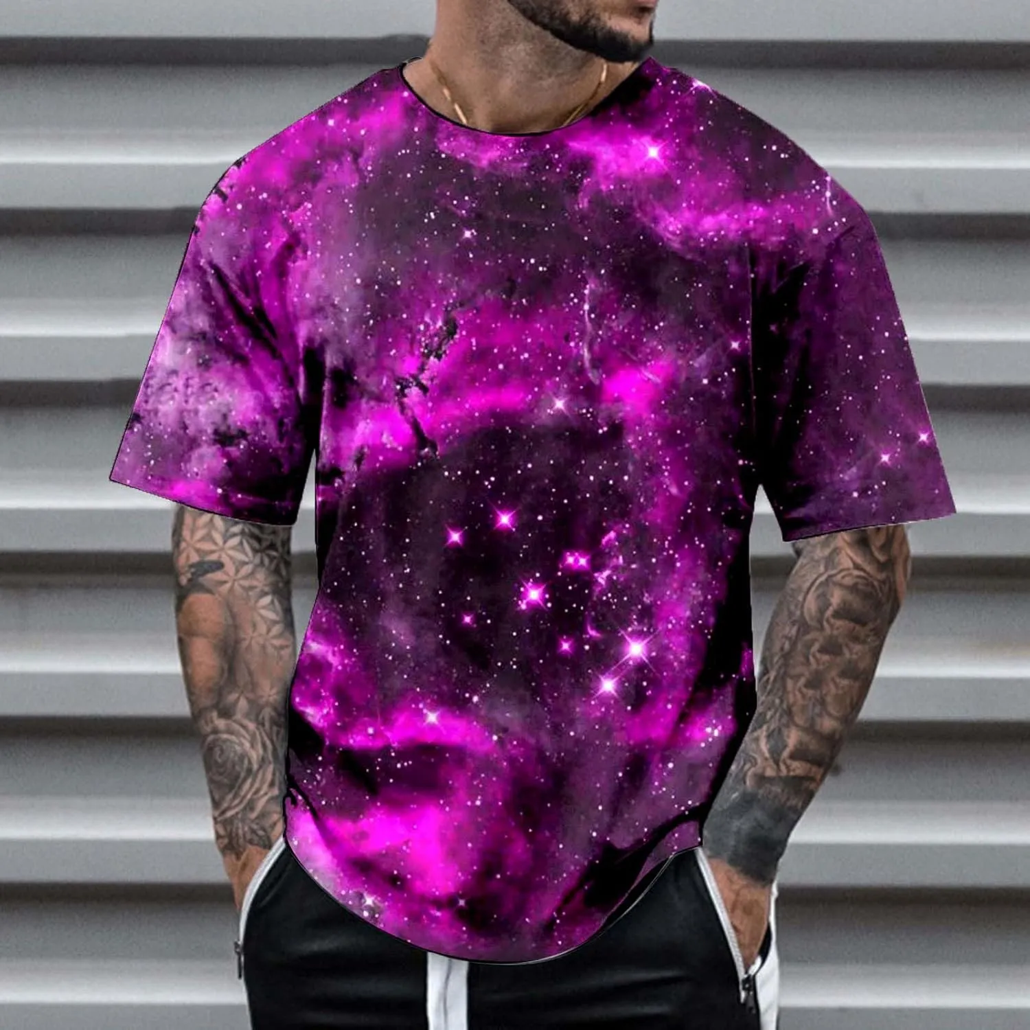 Outer Space T Shirts for Men 3D Printed Galaxy Solar System Planets Nebula Shirt Crewneck Short Sleeve Blouse Tee Tops