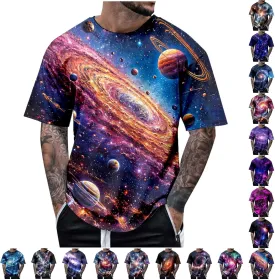 Outer Space T Shirts for Men 3D Printed Galaxy Solar System Planets Nebula Shirt Crewneck Short Sleeve Blouse Tee Tops